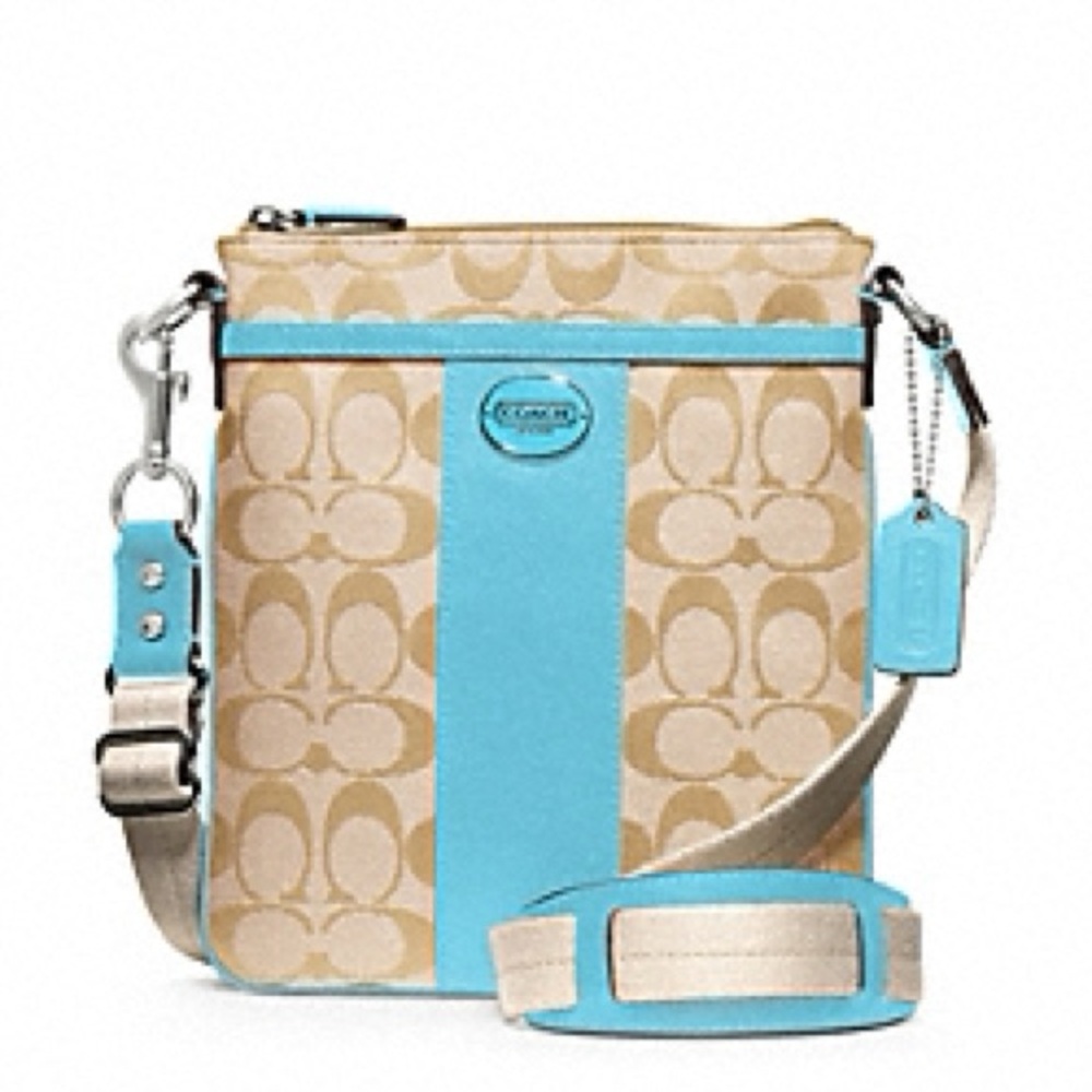 Coach Cream and Blue Crossbody‎ Bag with Signature Monogram